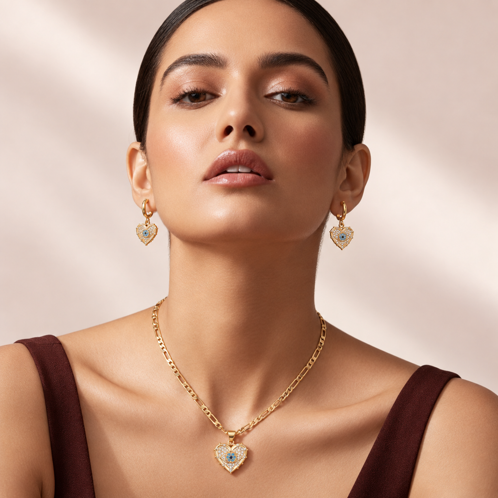 Heart: Set Collana e Orecchini Placcati d'Oro 18K