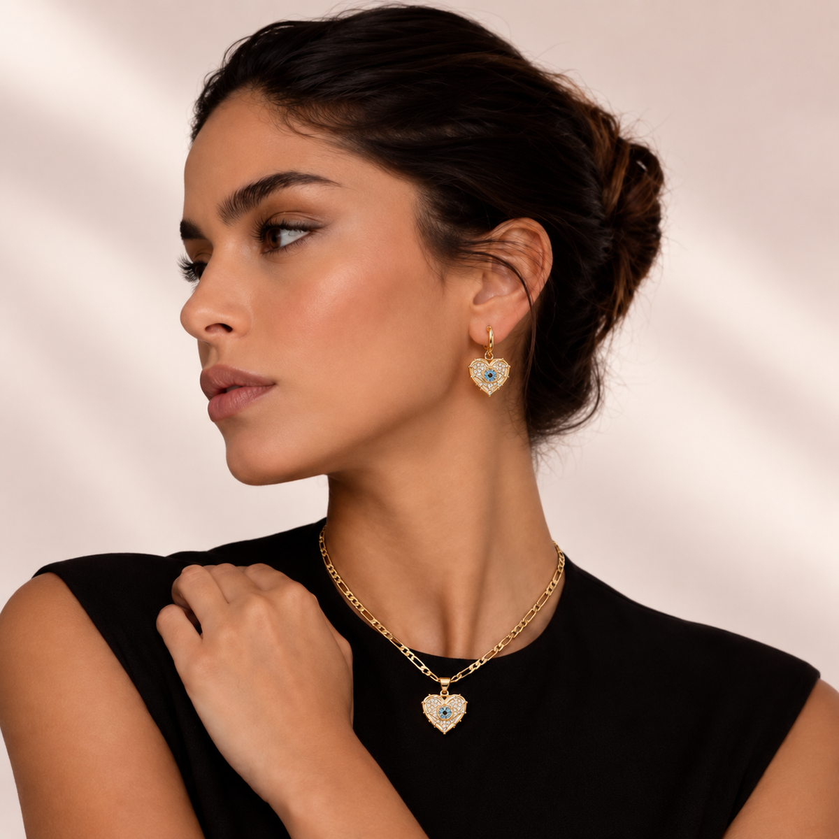 Heart: Set Collana e Orecchini Placcati d'Oro 18K