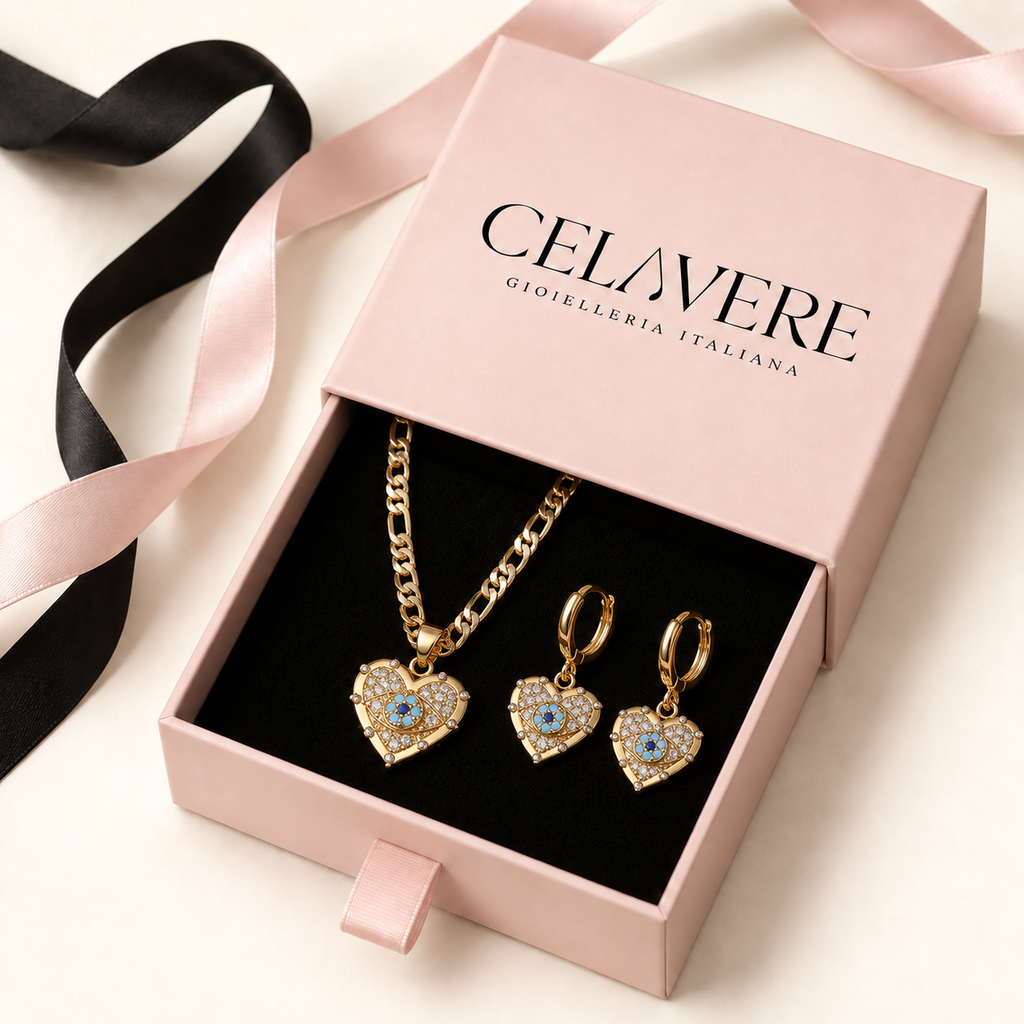 Heart: Set Collana e Orecchini Placcati d'Oro 18K